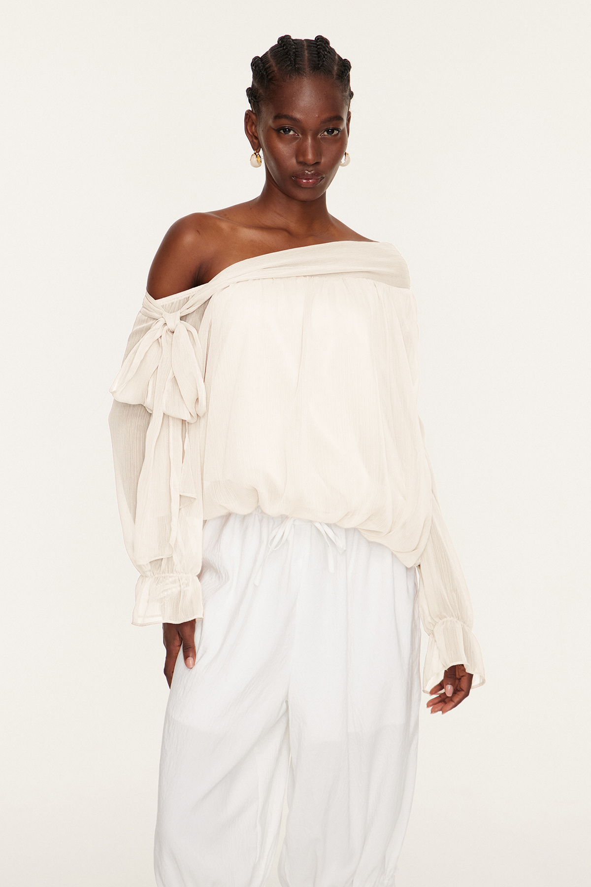 Esmeralda Asymmetric Tie Up Top In Beige