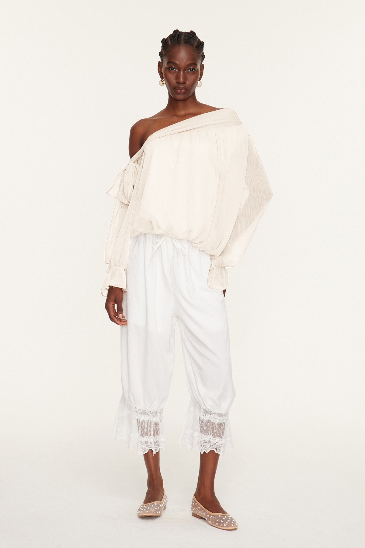 Esmeralda Asymmetric Tie Up Top In Beige