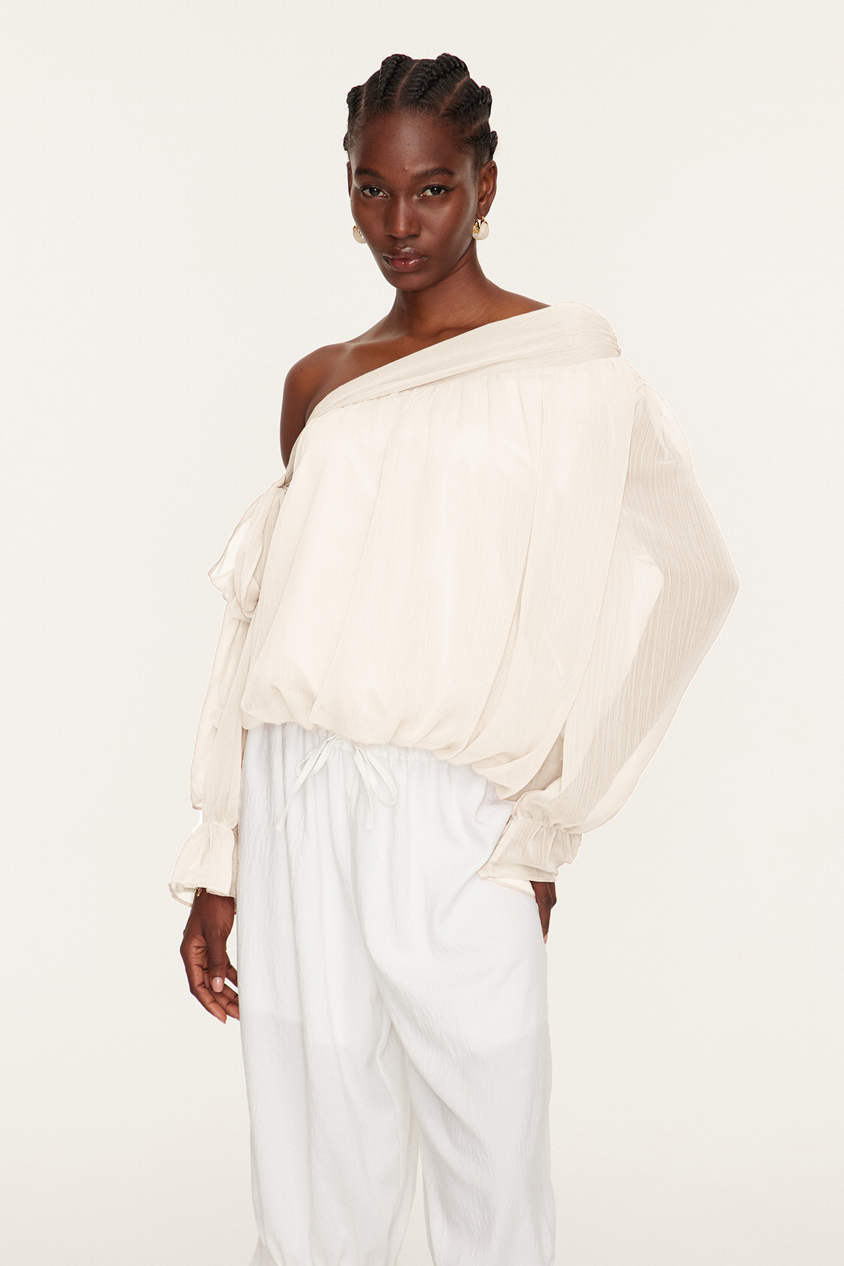 Esmeralda Asymmetric Tie Up Top In Beige