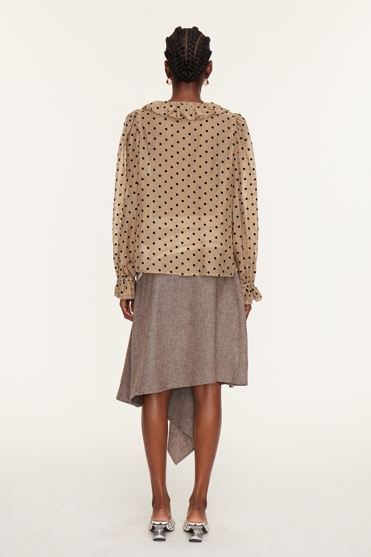 Essi Balloon Sleeve Ruffle Dot Top