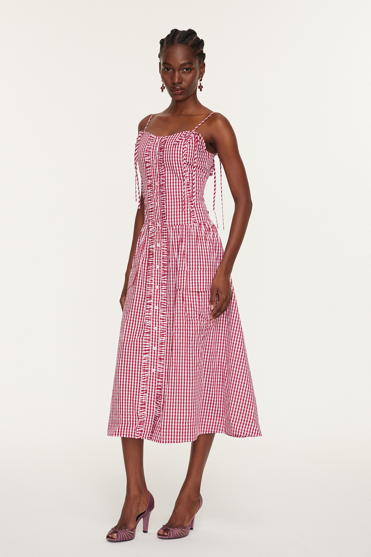 Estebe Spaghetti Grid Midi Dress