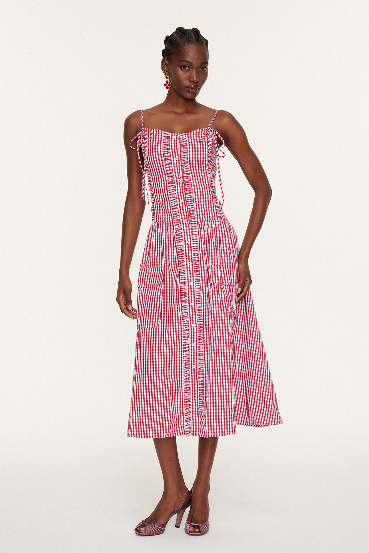 Estebe Spaghetti Grid Midi Dress