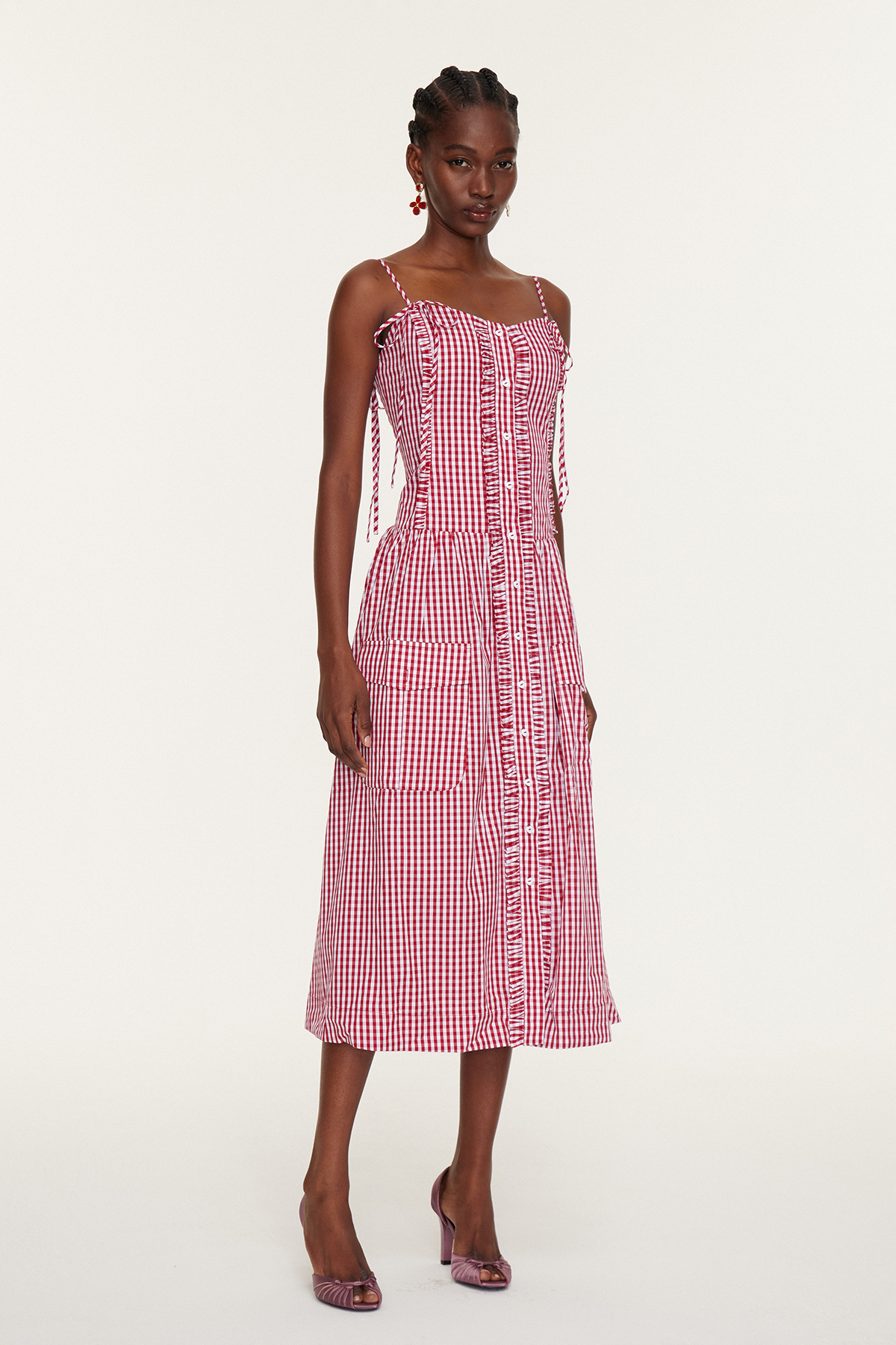 Estebe Spaghetti Grid Midi Dress