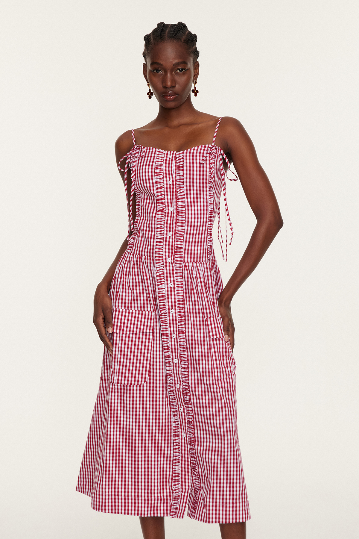 Estebe Spaghetti Grid Midi Dress