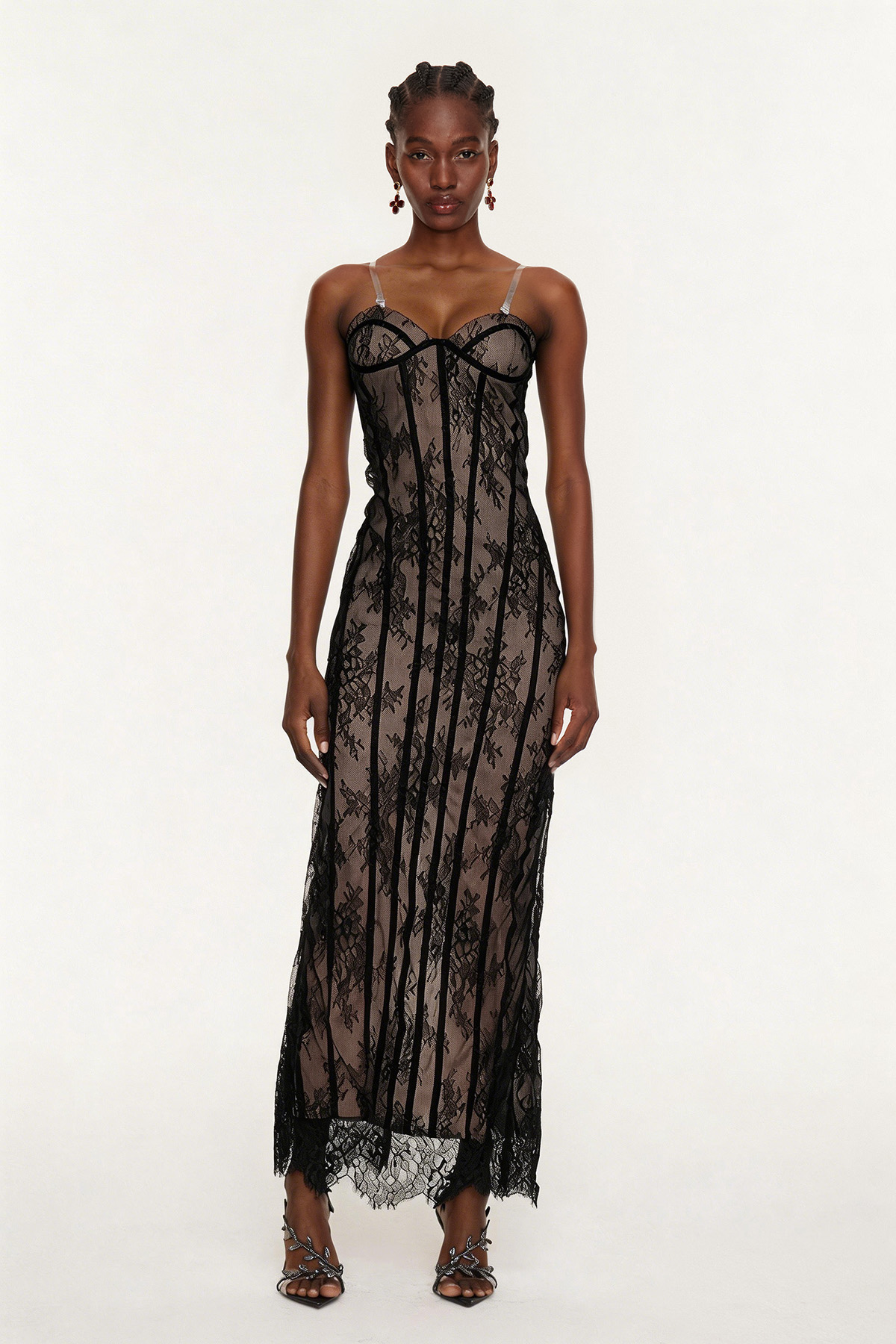 Estee Strapless Lace Bodycon Maxi Dress In Black