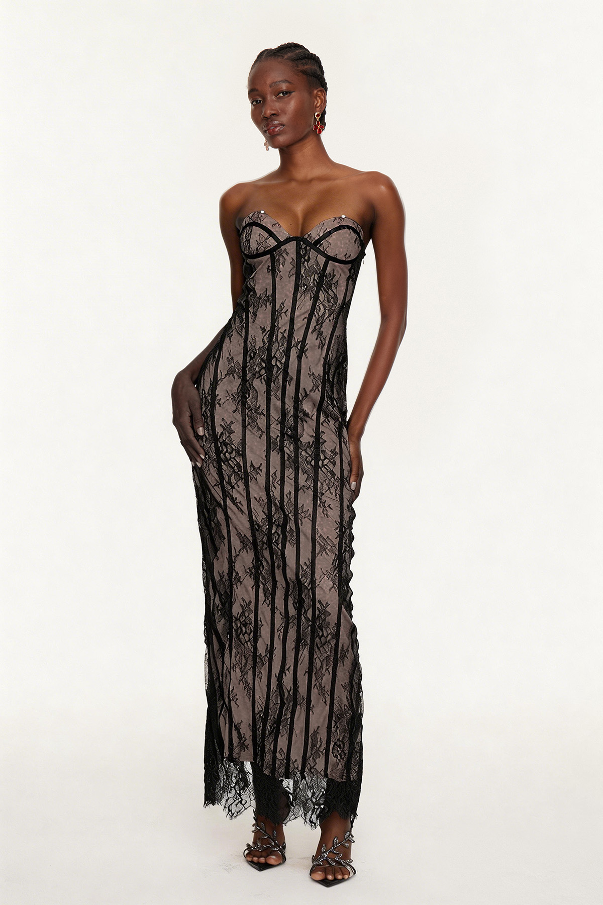 Estee Strapless Lace Bodycon Maxi Dress In Black