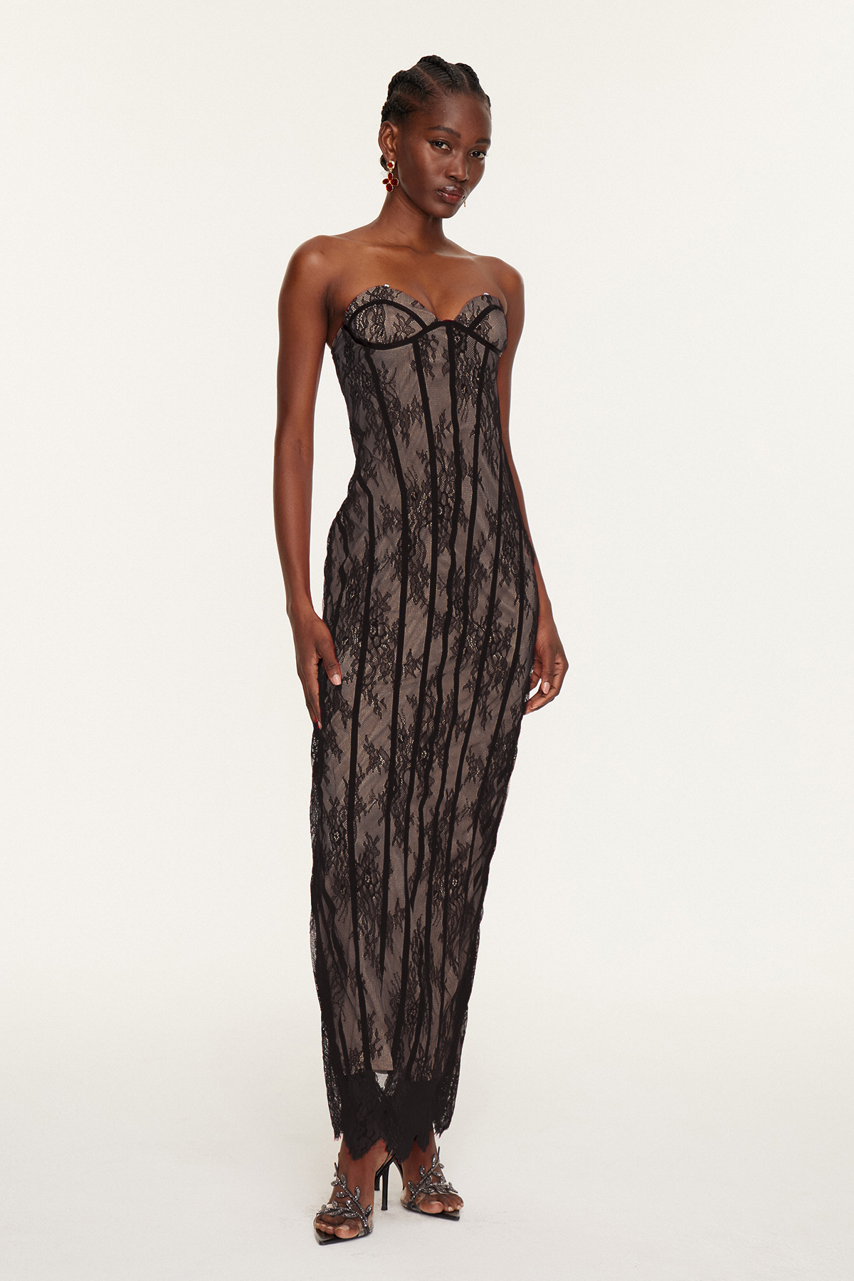 Estee Strapless Lace Bodycon Maxi Dress In Black