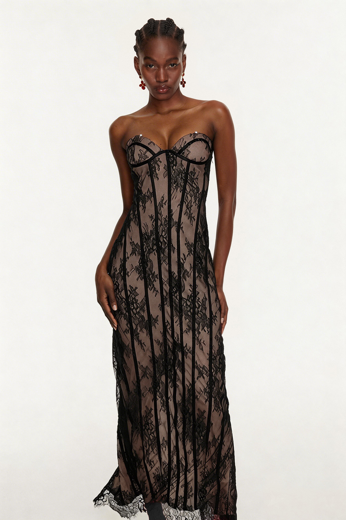 Estee Strapless Lace Bodycon Maxi Dress In Black