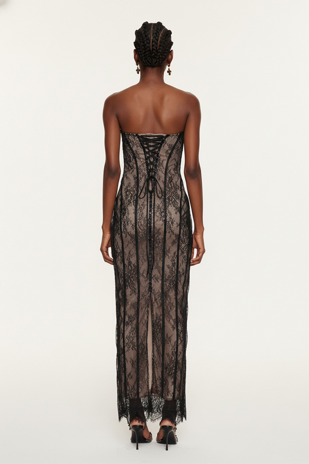 Estee Strapless Lace Bodycon Maxi Dress In Black