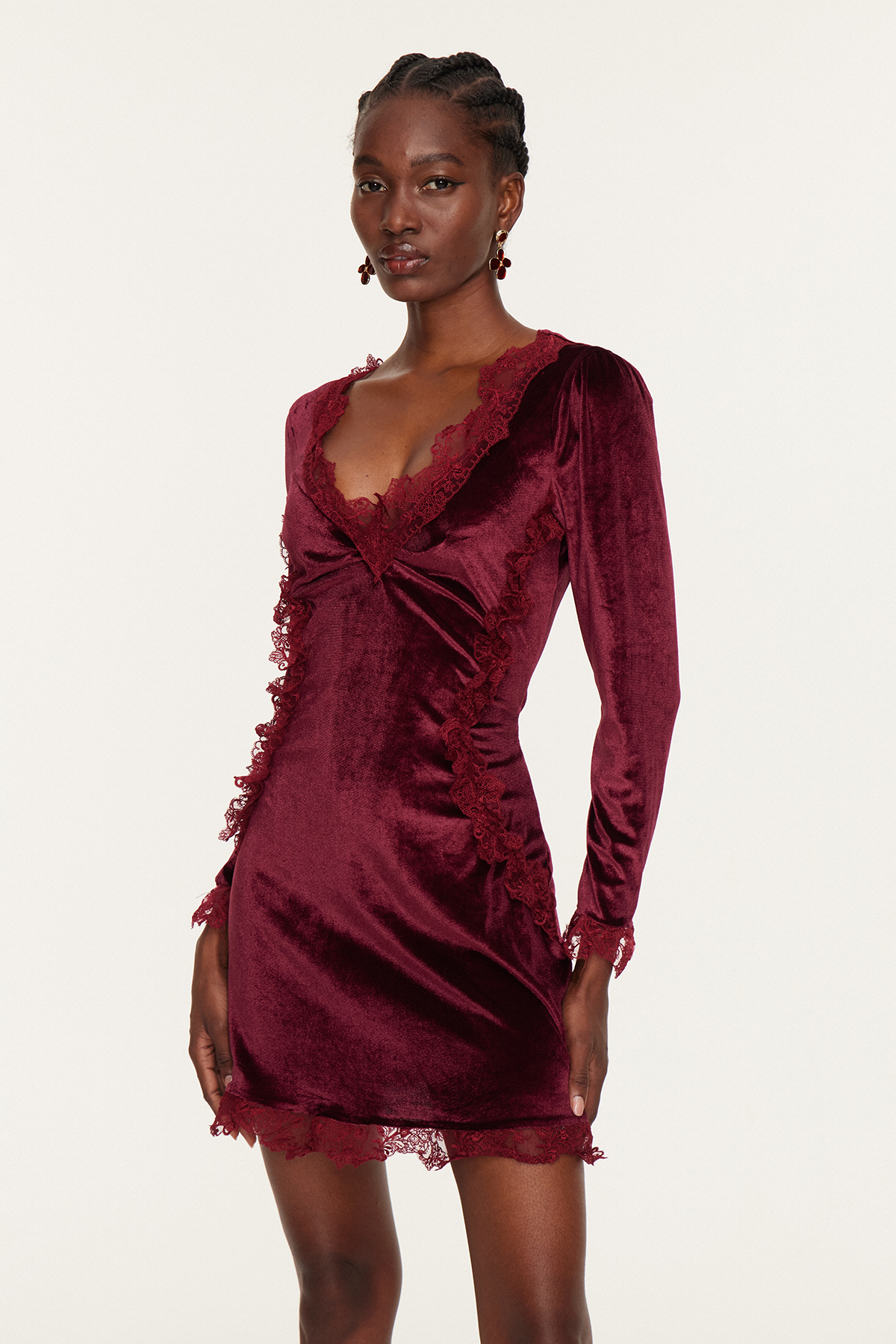 Esteve Plunge Lace Velvet Mini Dress