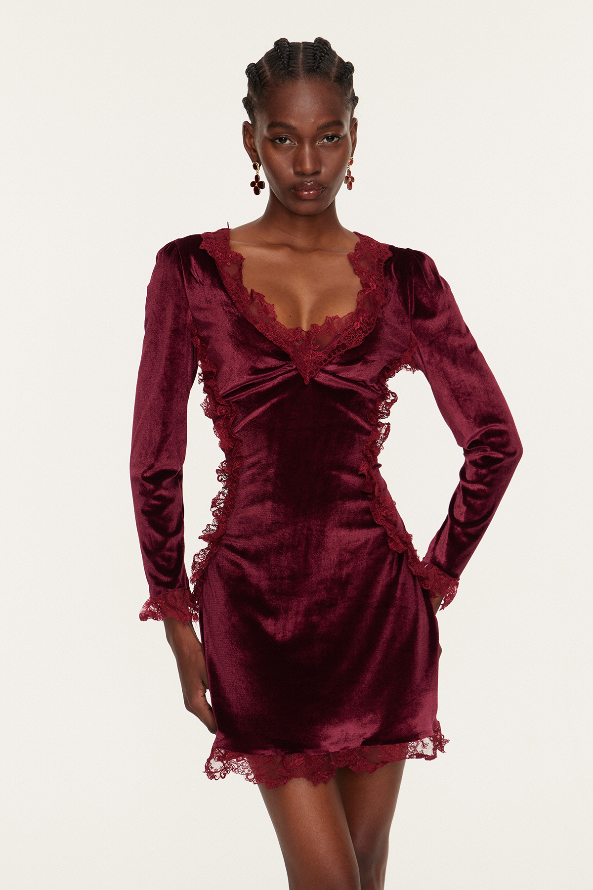 Esteve Plunge Lace Velvet Mini Dress