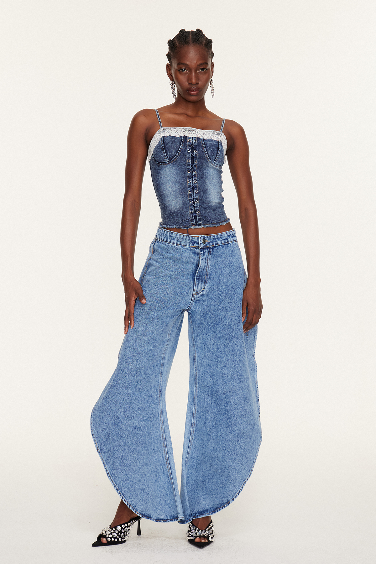 Esti Lace Up Denim Top