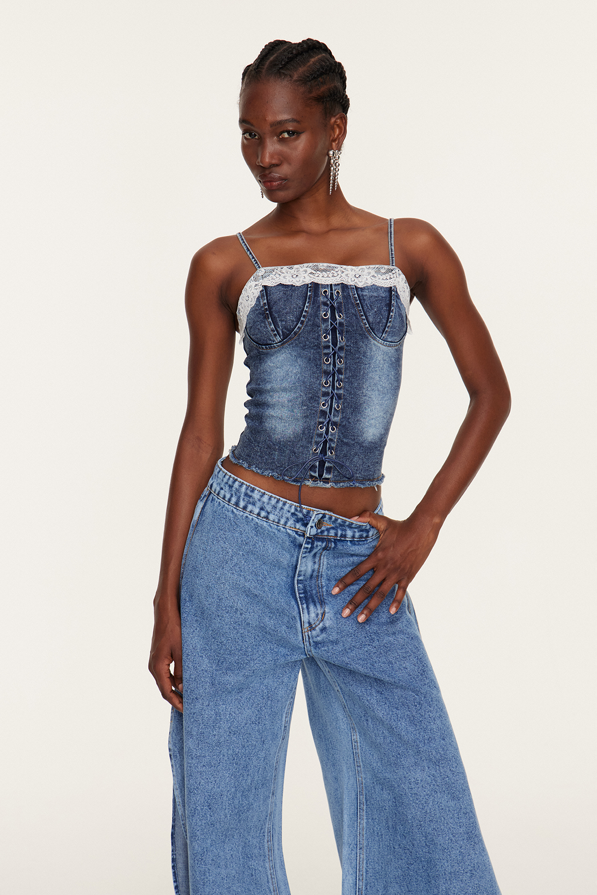 Esti Lace Up Denim Top