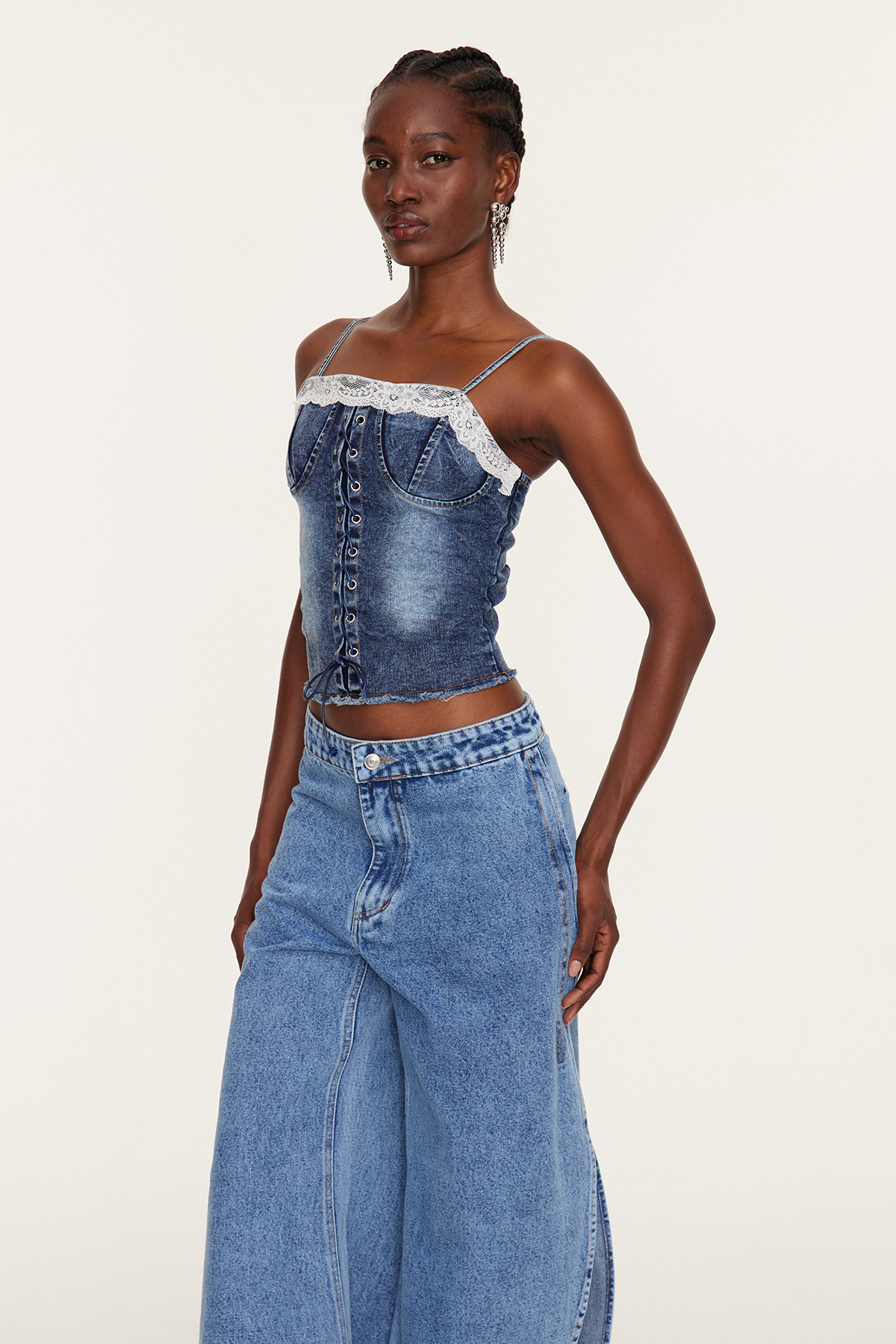 Esti Lace Up Denim Top