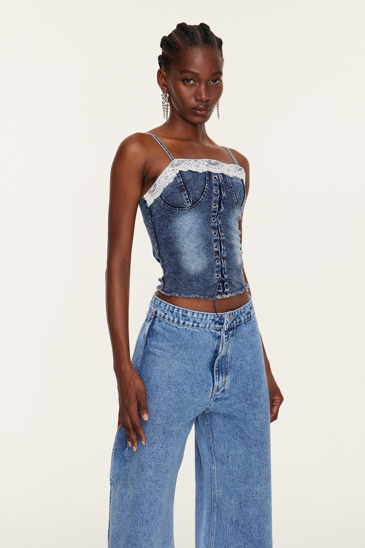 Esti Lace Up Denim Top