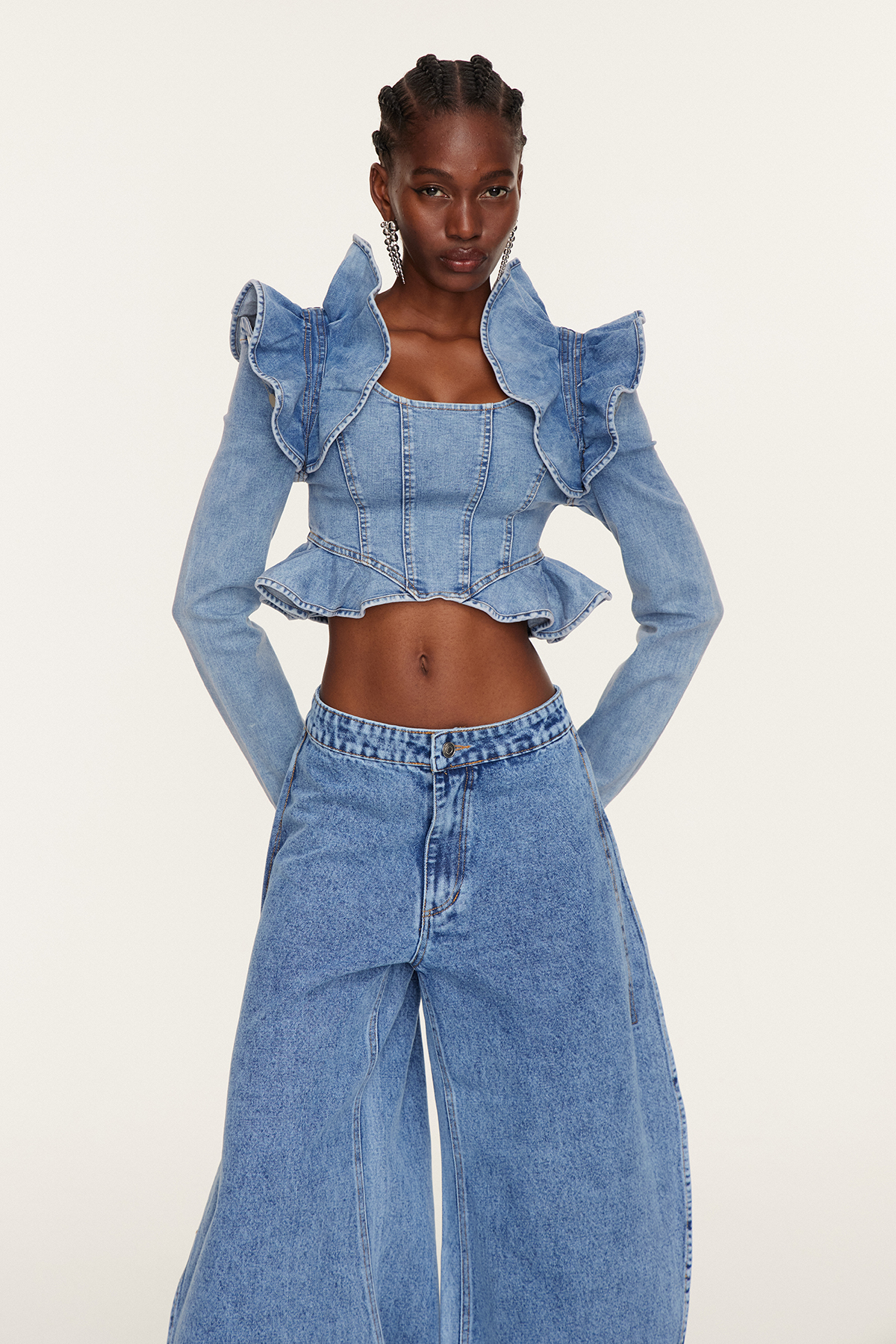 Estrella Ruffle Denim Top