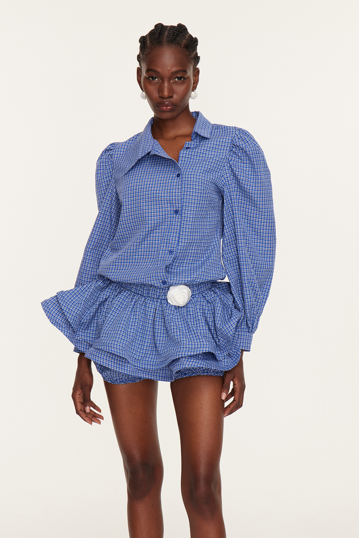 Eszter Grid Ruffle Mini Dress