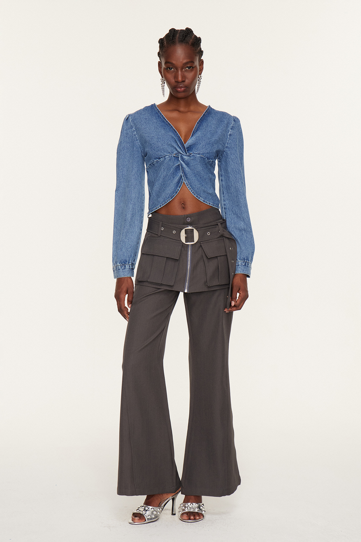 Eszti Twist Crop Denim Top