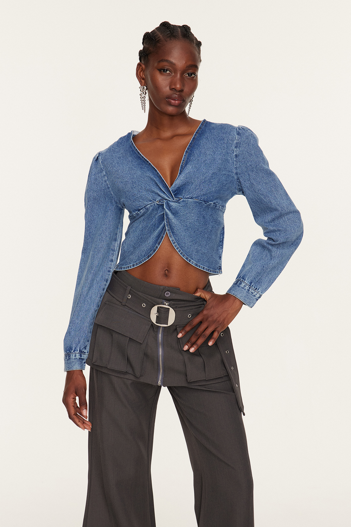 Eszti Twist Crop Denim Top