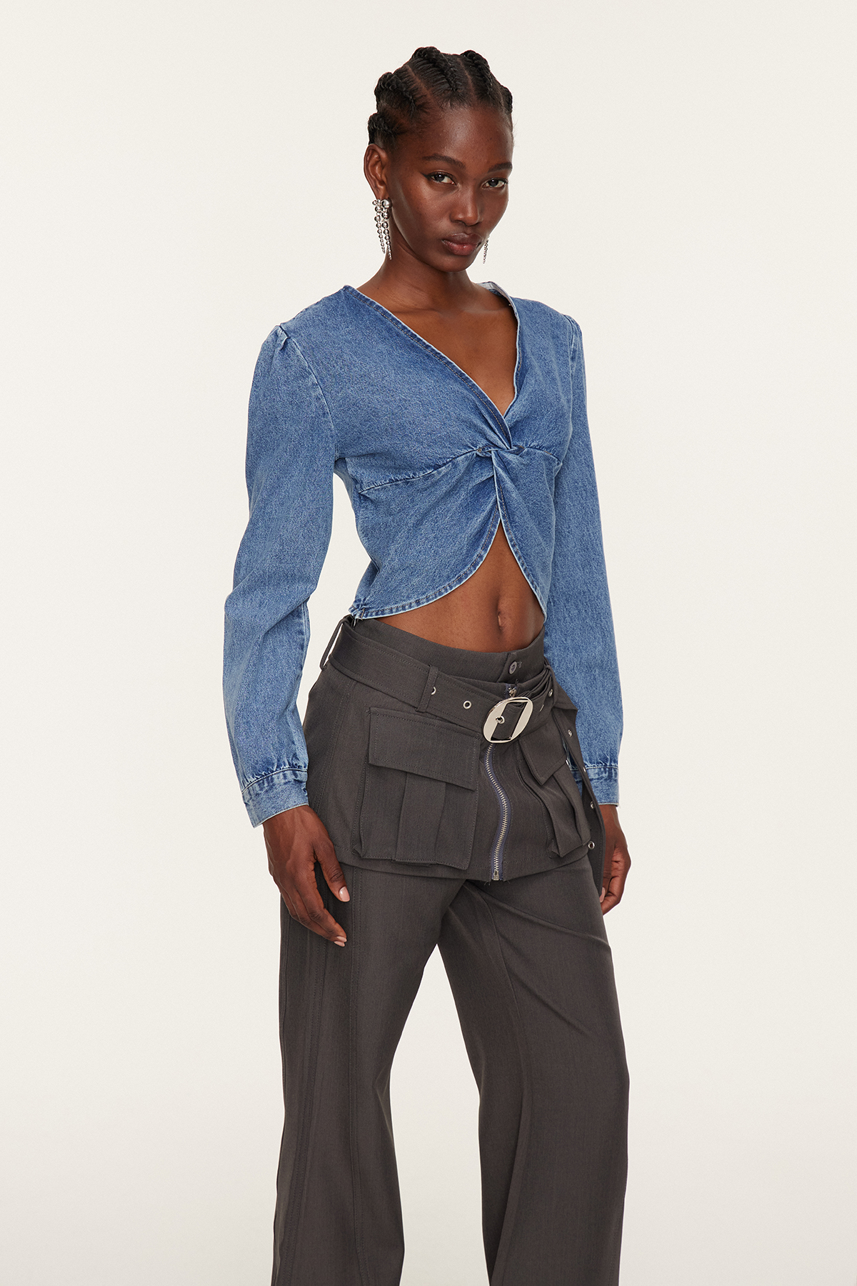 Eszti Twist Crop Denim Top
