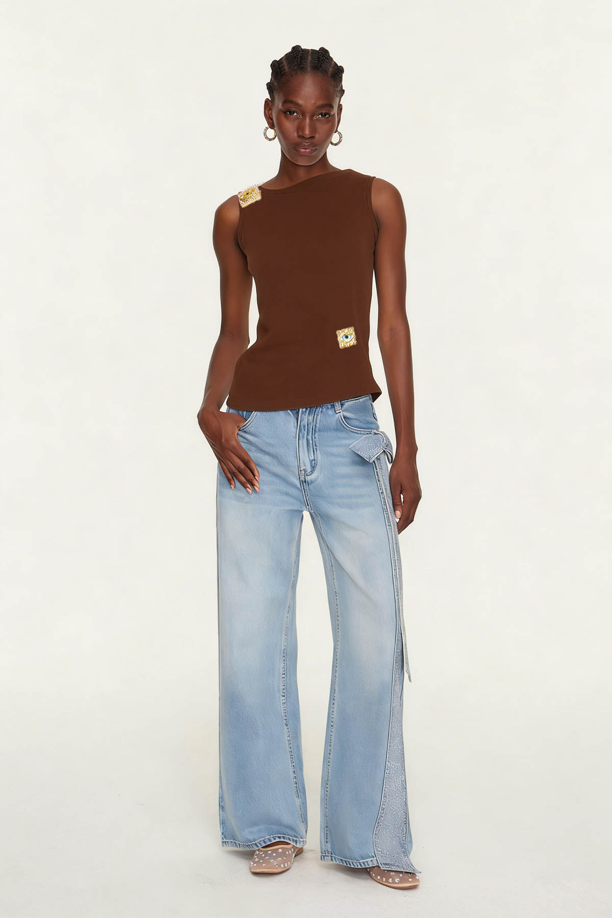 Etelvina Asymmetric Embellished Top In Brown