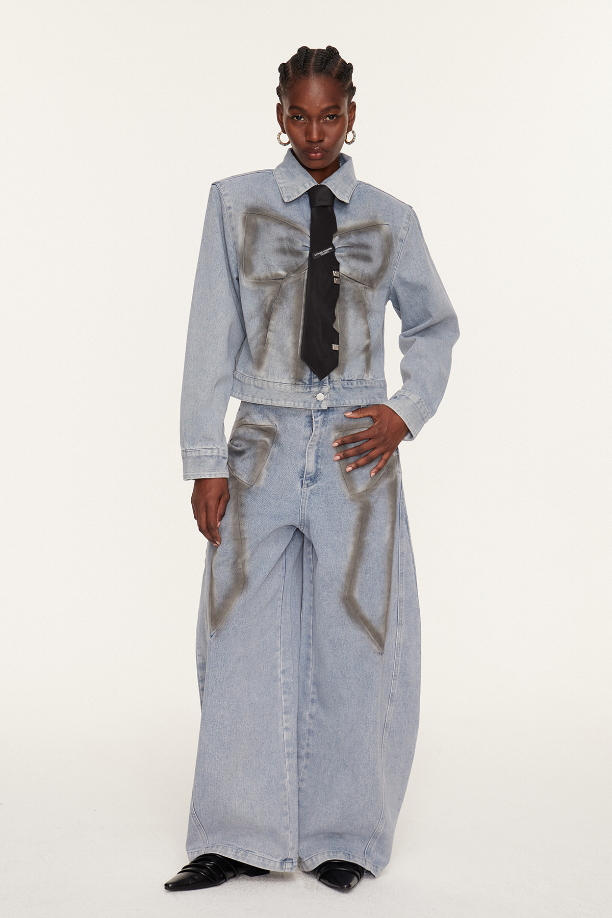 Etenesh Bow Print Denim Pants Set