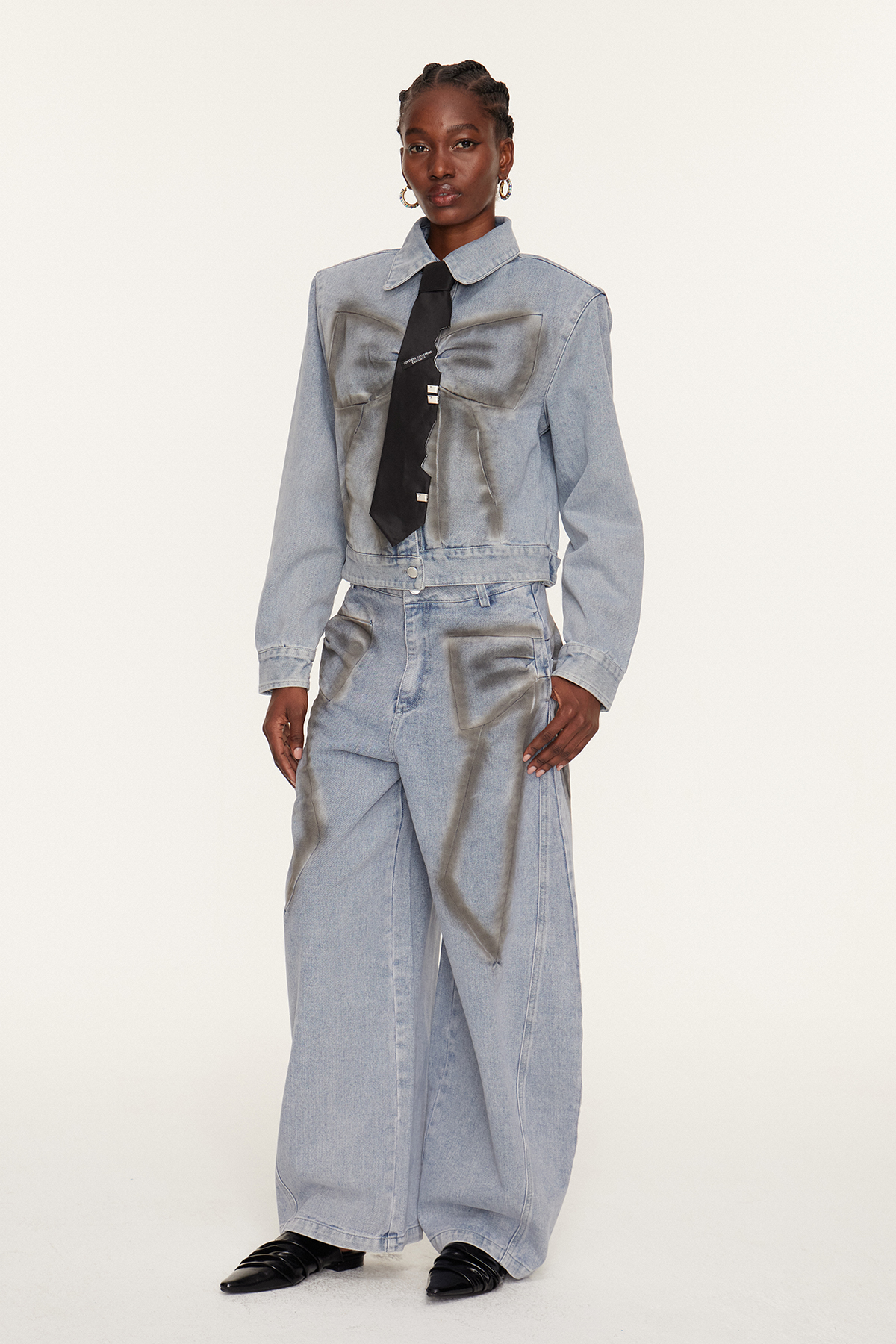 Etenesh Bow Print Denim Pants Set