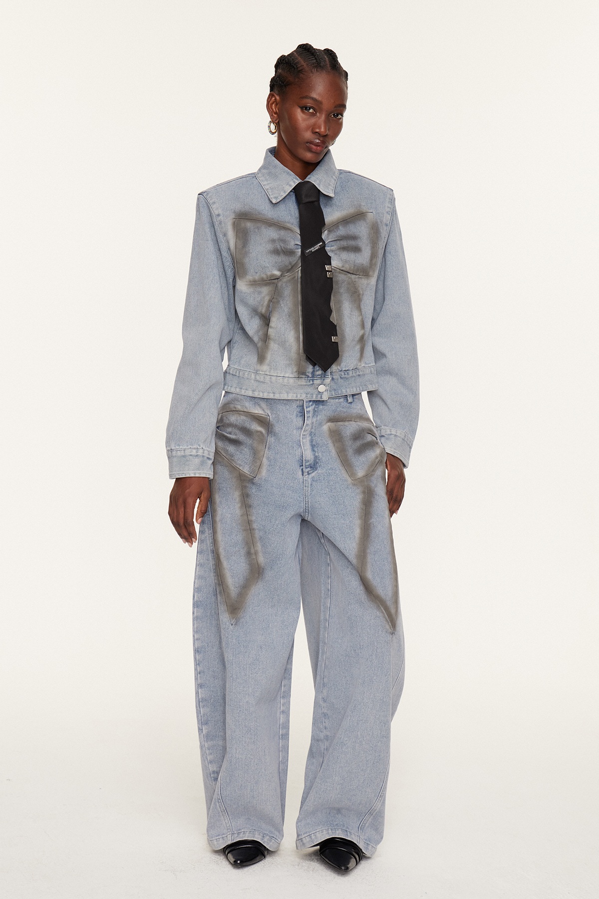 Etenesh Bow Print Denim Pants Set