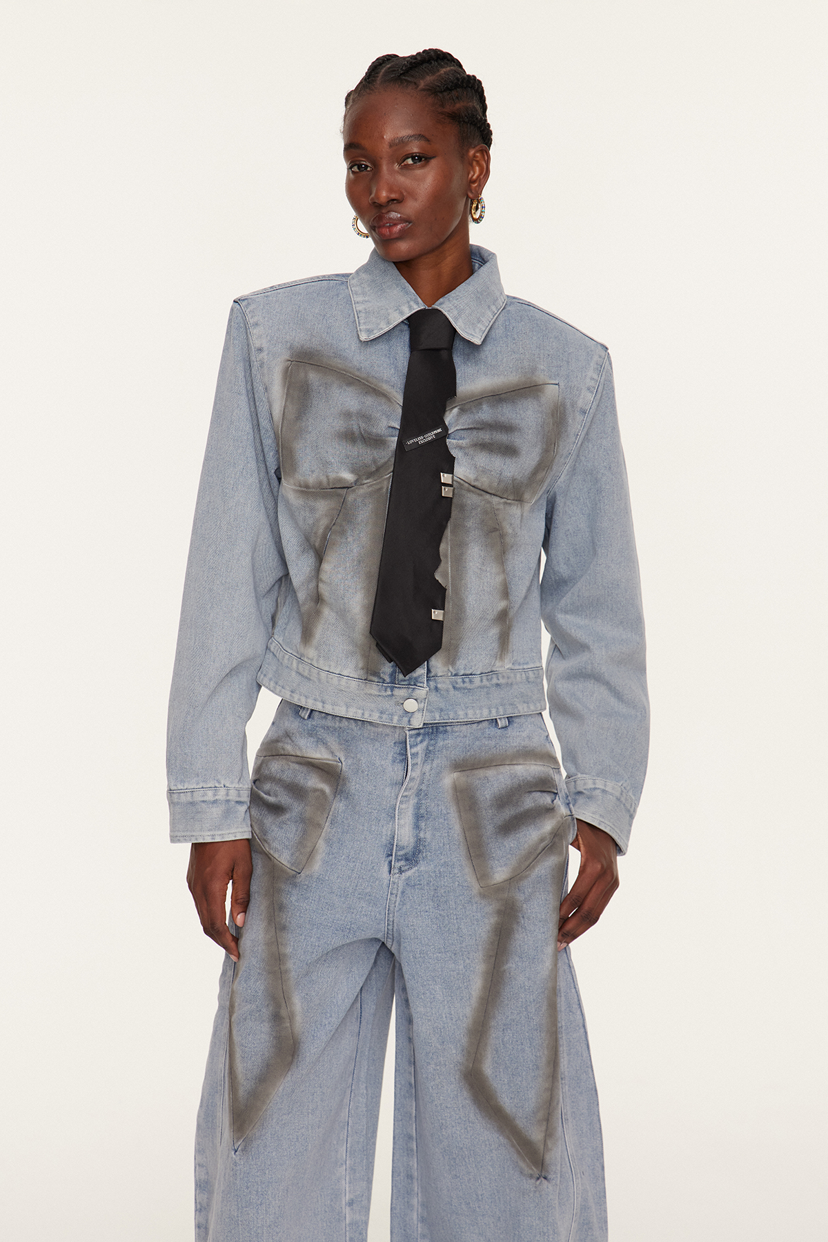 Etenesh Bow Print Denim Pants Set