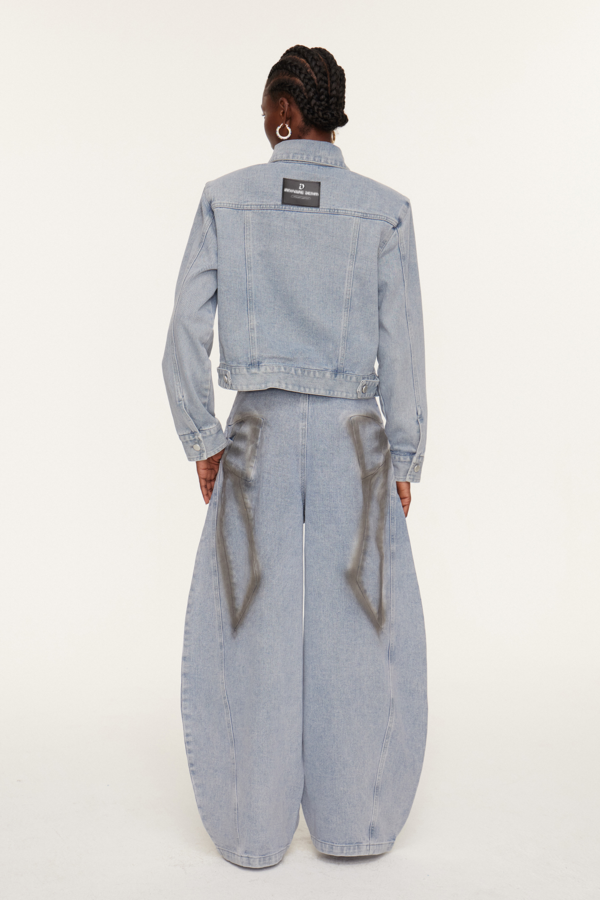 Etenesh Bow Print Denim Pants Set