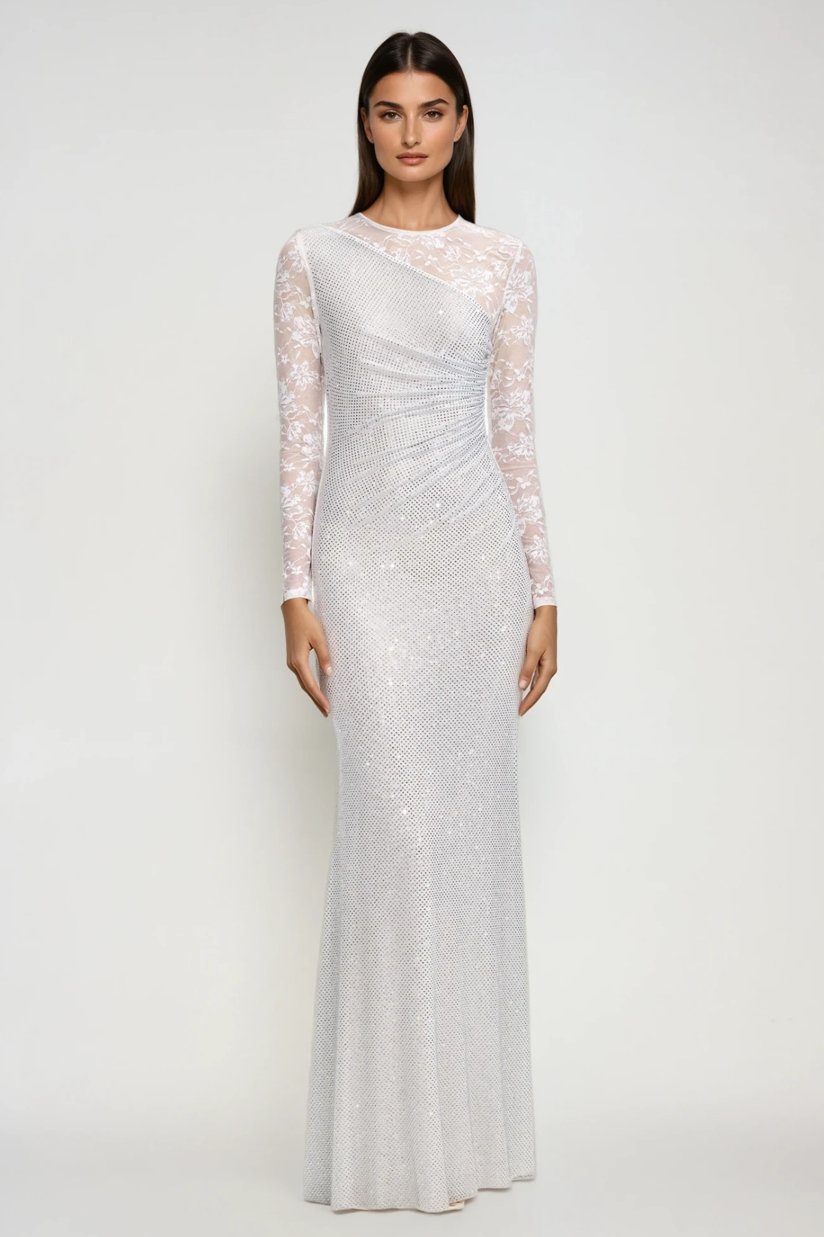 Fəxri Lace Deconstruct Rhinestone Maxi Dress