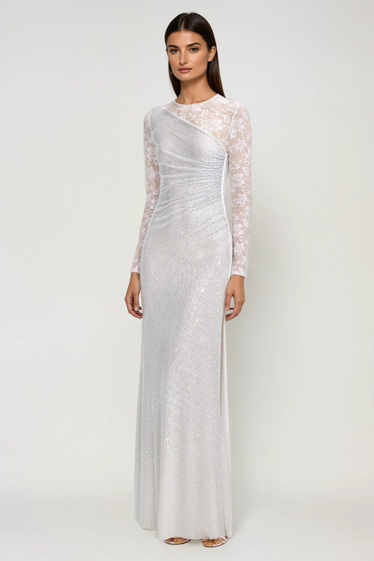 Fəxri Lace Deconstruct Rhinestone Maxi Dress