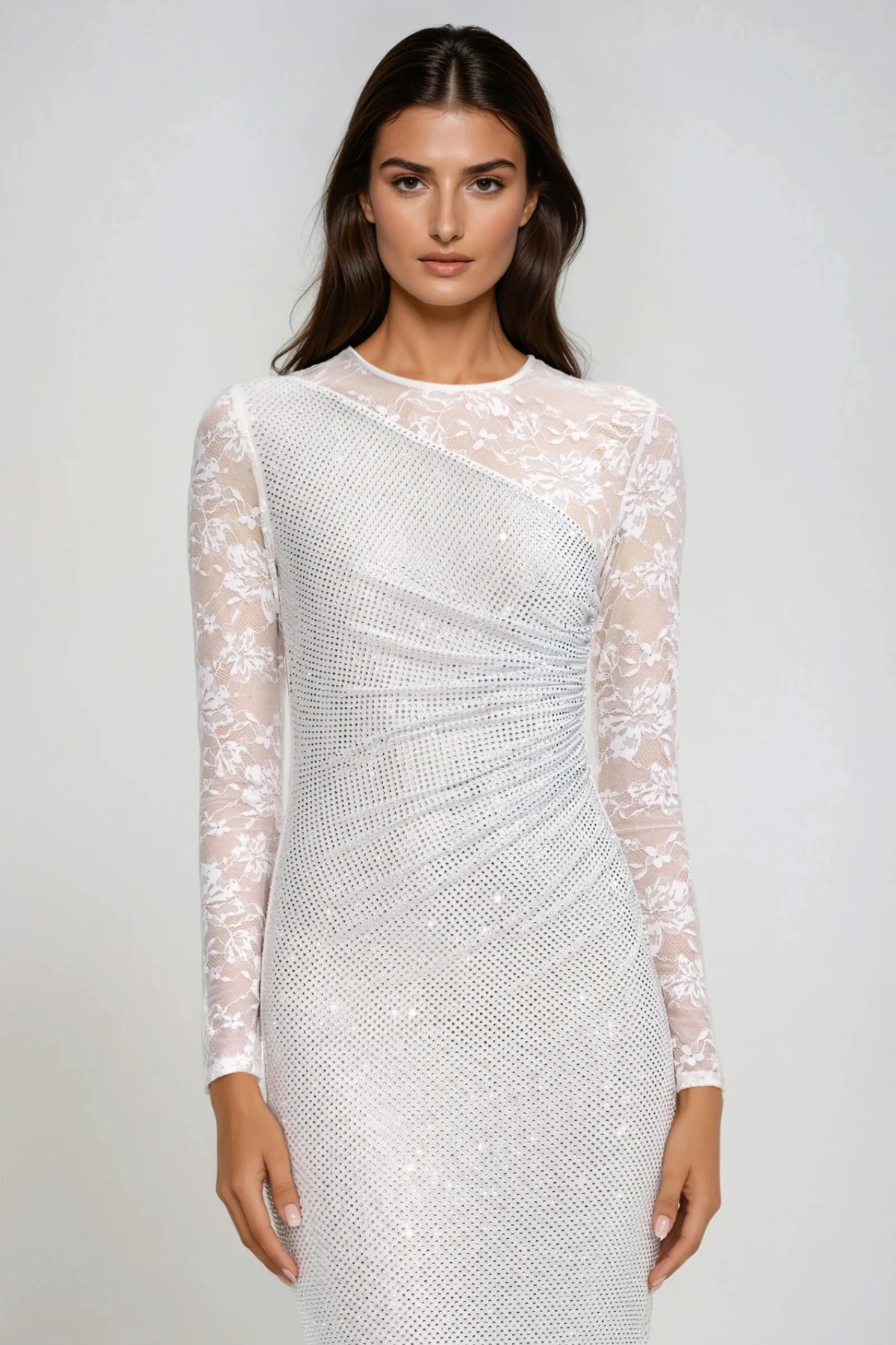 Fəxri Lace Deconstruct Rhinestone Maxi Dress