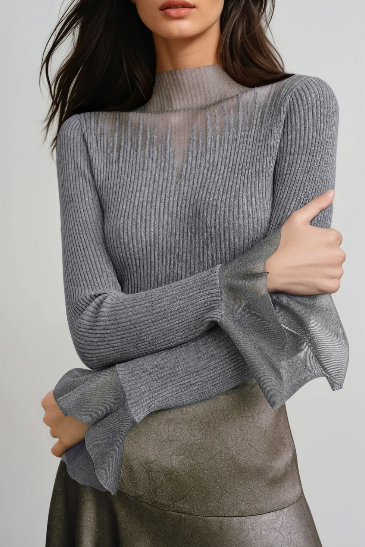 Fabrice Bell Sleeve Deconstruct Top In Grey