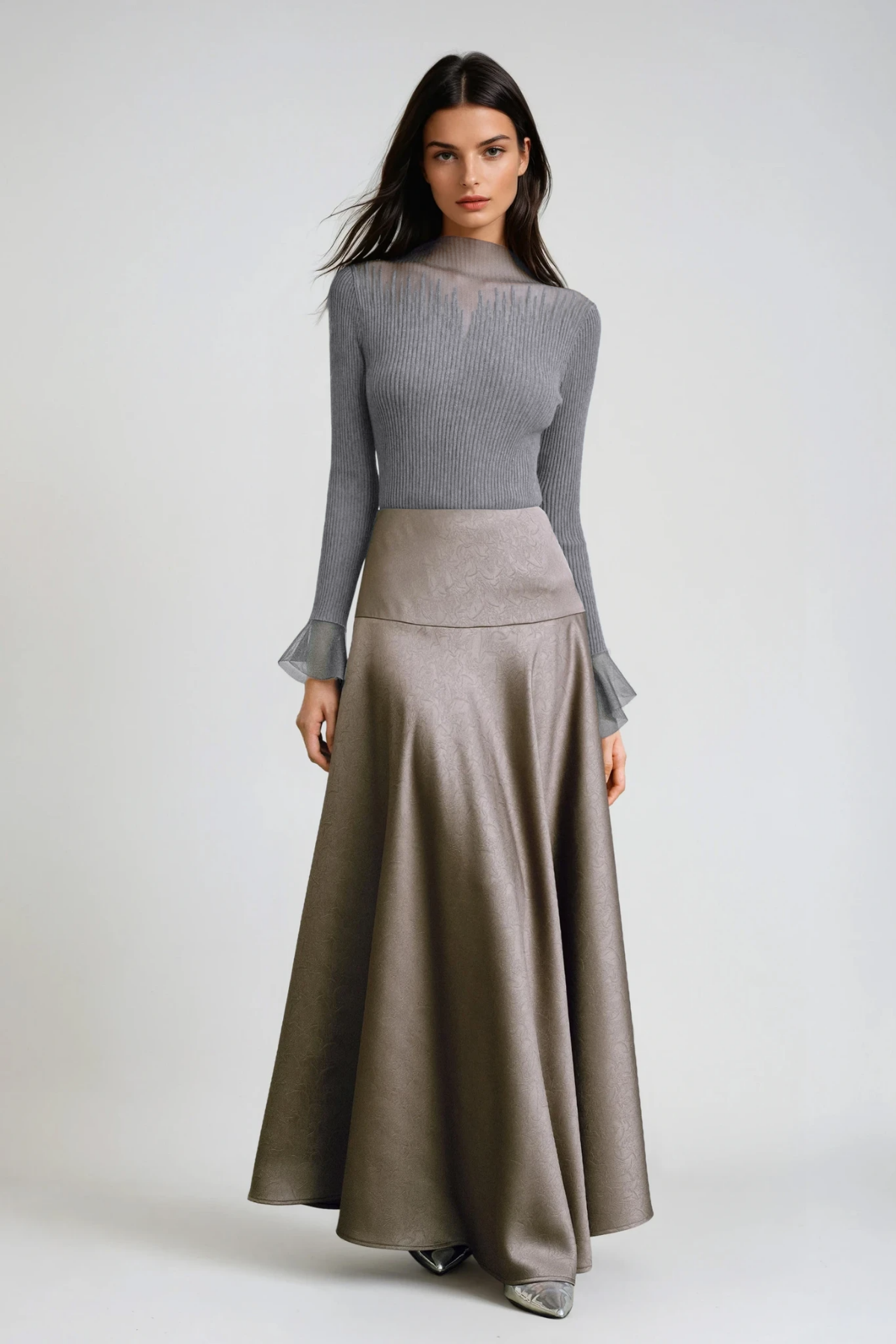 Fabrice Bell Sleeve Deconstruct Top In Grey