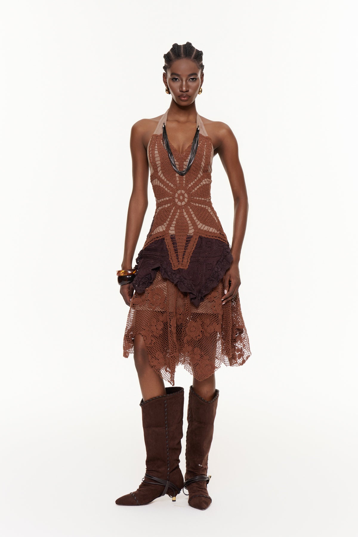 Fabricio Halter Neck Floral Knit Midi Dress