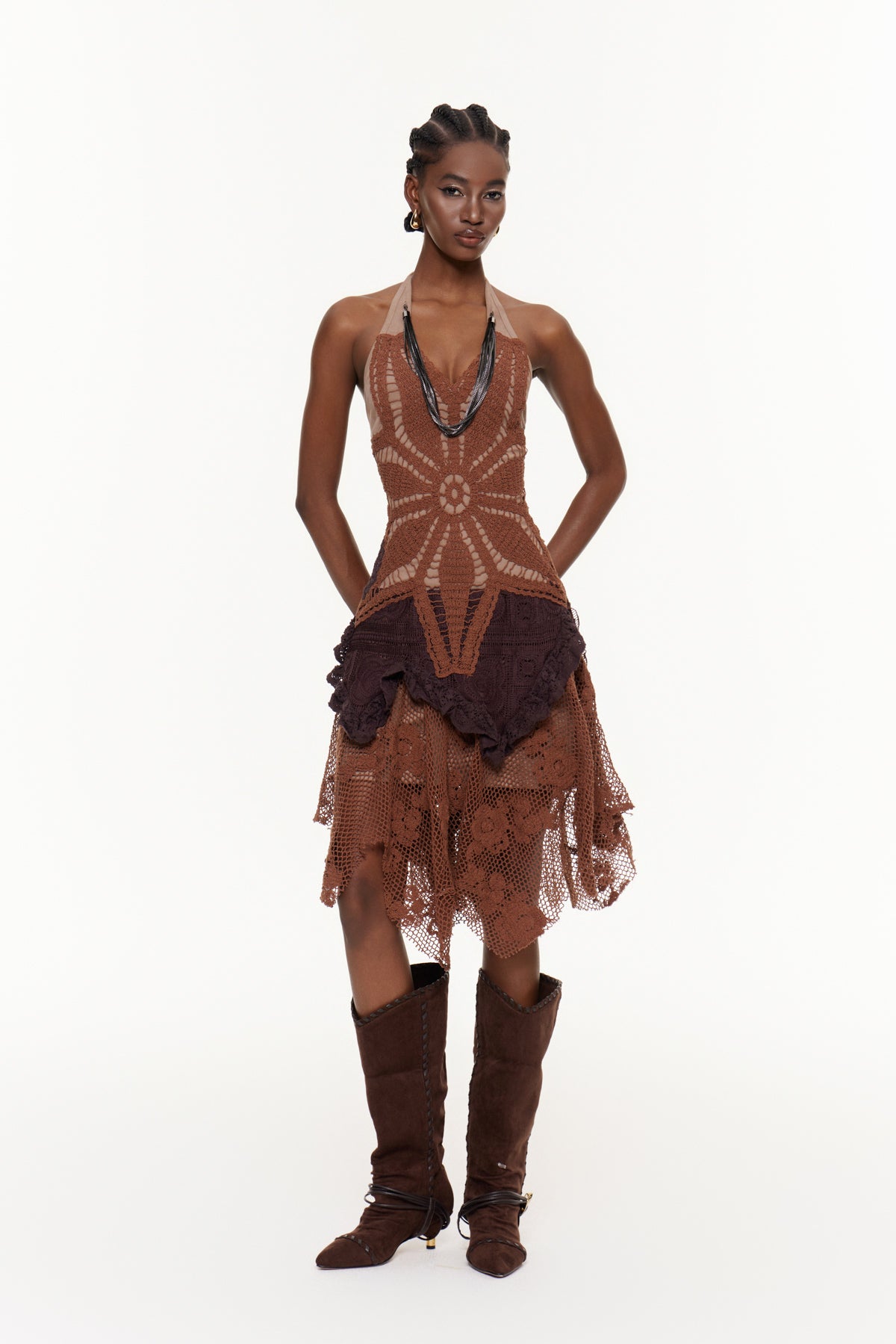 Fabricio Halter Neck Floral Knit Midi Dress