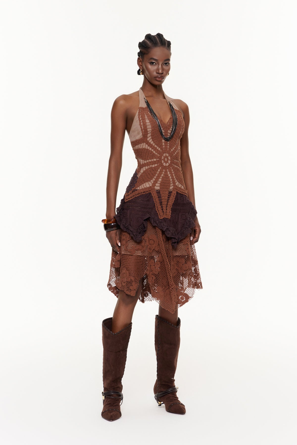 Fabricio Halter Neck Floral Knit Midi Dress