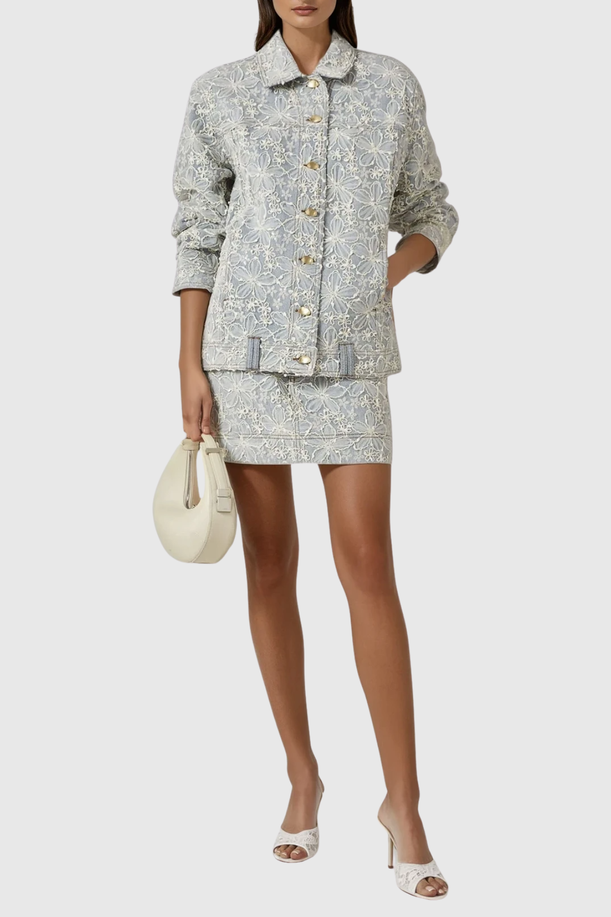 Fabrizia Floral Denim Skirt Set