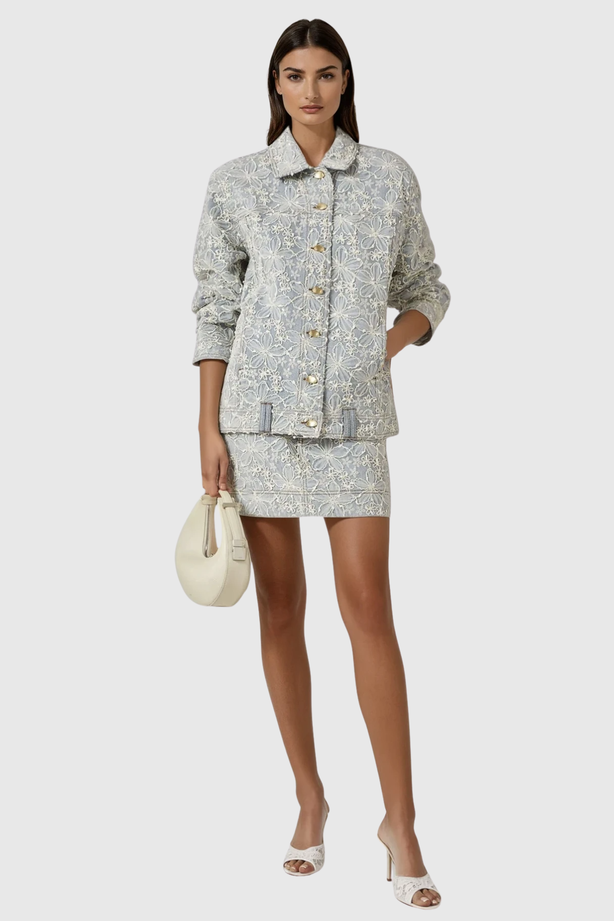 Fabrizia Floral Denim Skirt Set