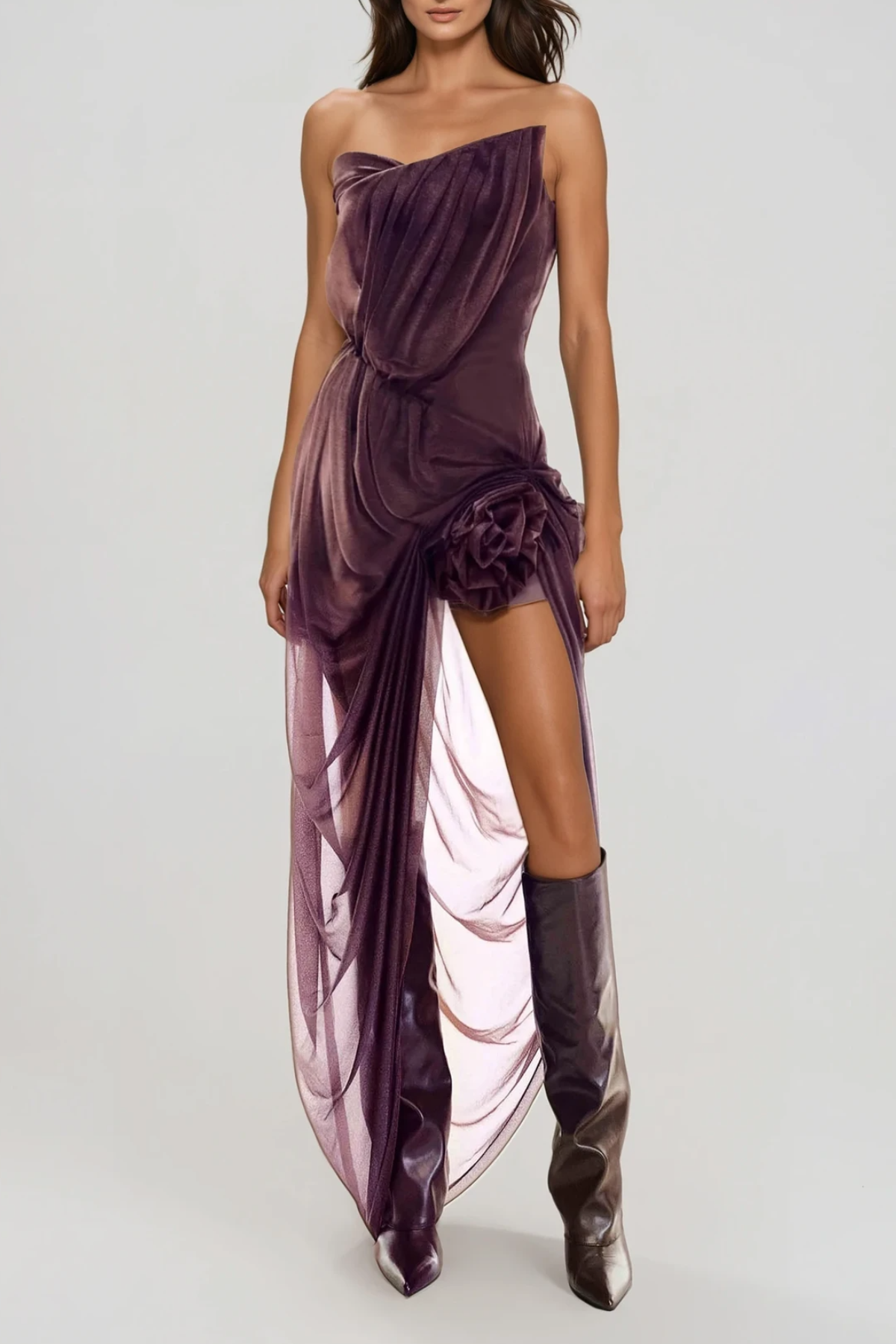 Fabrizio Strapless Draped Flower Mini Dress