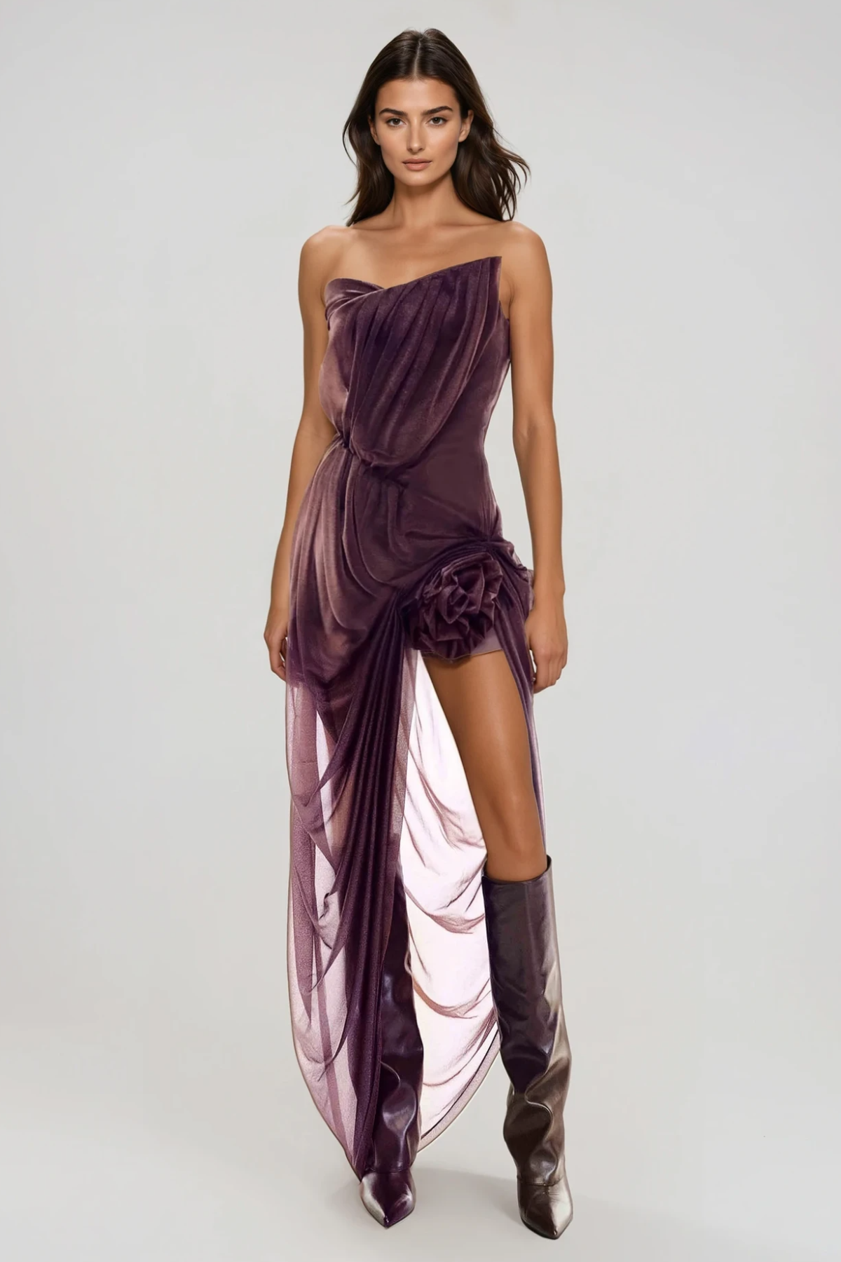 Fabrizio Strapless Draped Flower Mini Dress