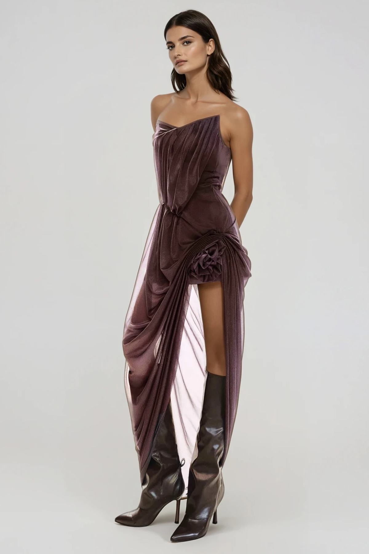 Fabrizio Strapless Draped Flower Mini Dress