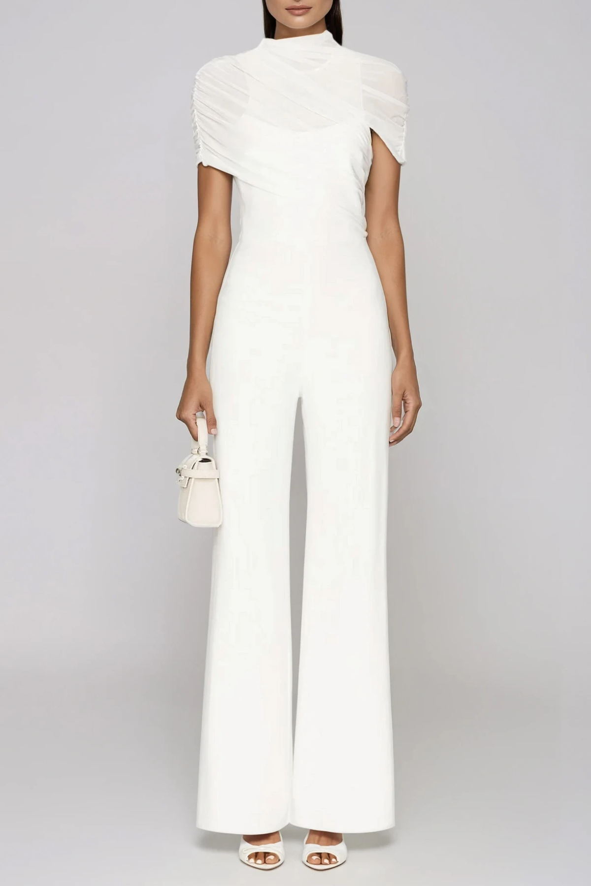 Fachtna Asymmetric Mesh Shawl Jumpsuit