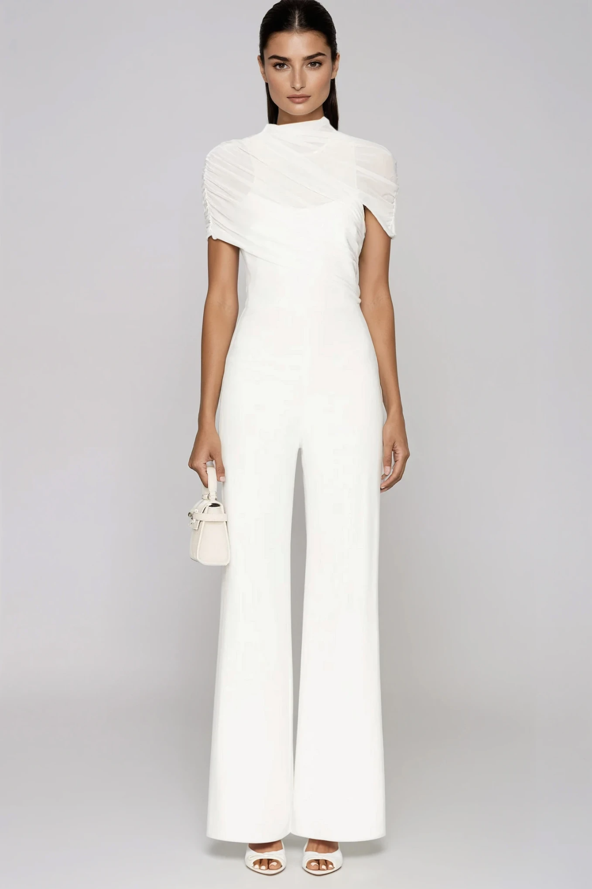 Fachtna Asymmetric Mesh Shawl Jumpsuit