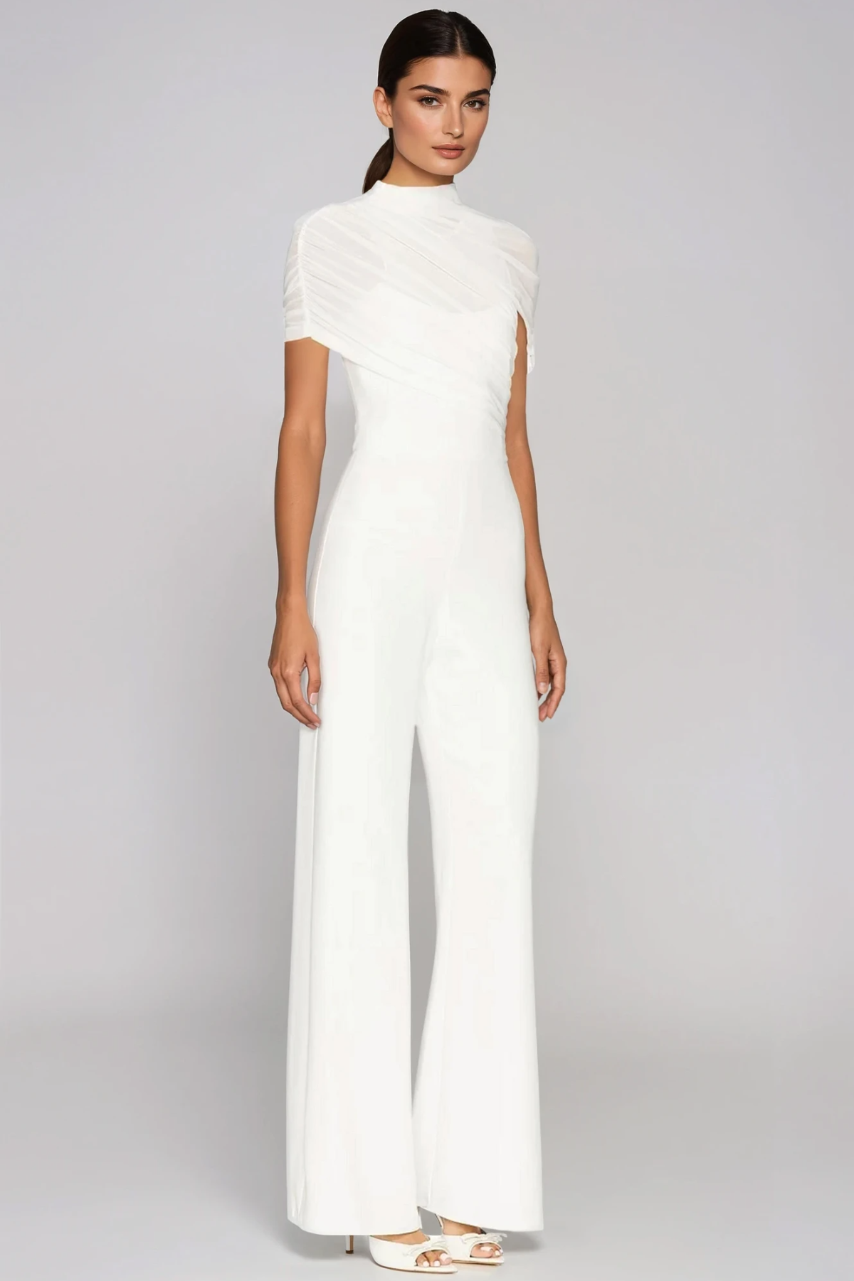 Fachtna Asymmetric Mesh Shawl Jumpsuit