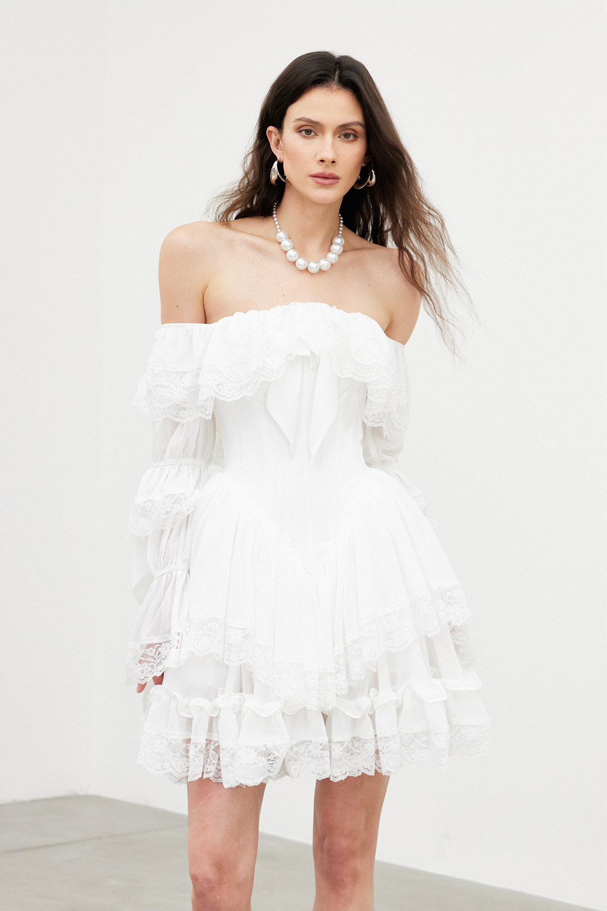 Faddei Tiered Lace Mini Dress