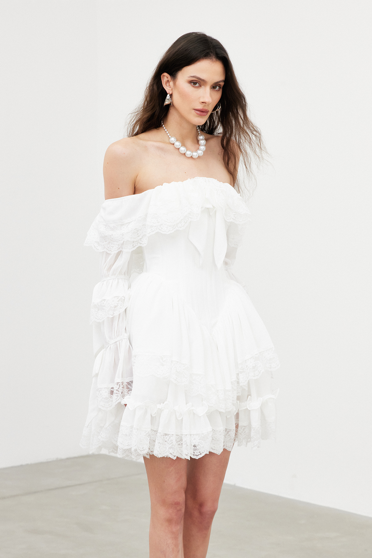 Faddei Tiered Lace Mini Dress