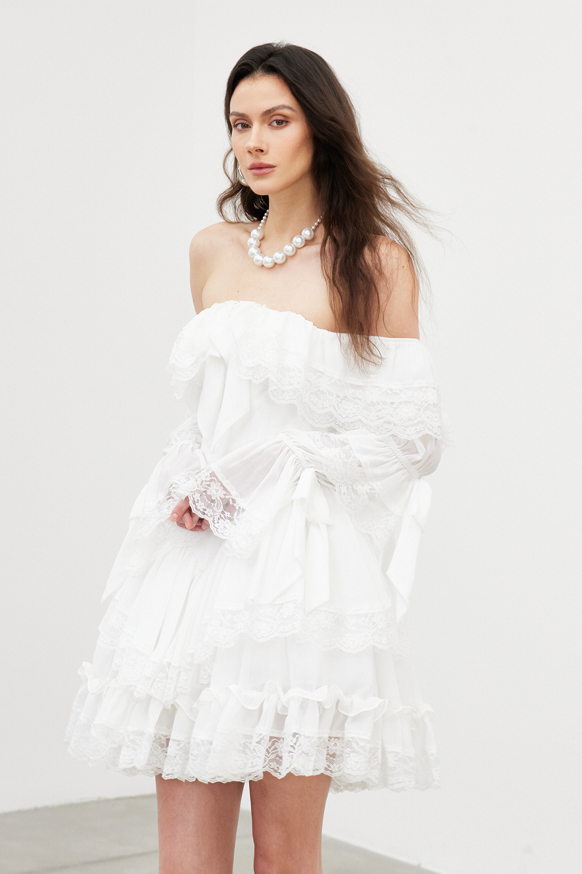 Faddei Tiered Lace Mini Dress