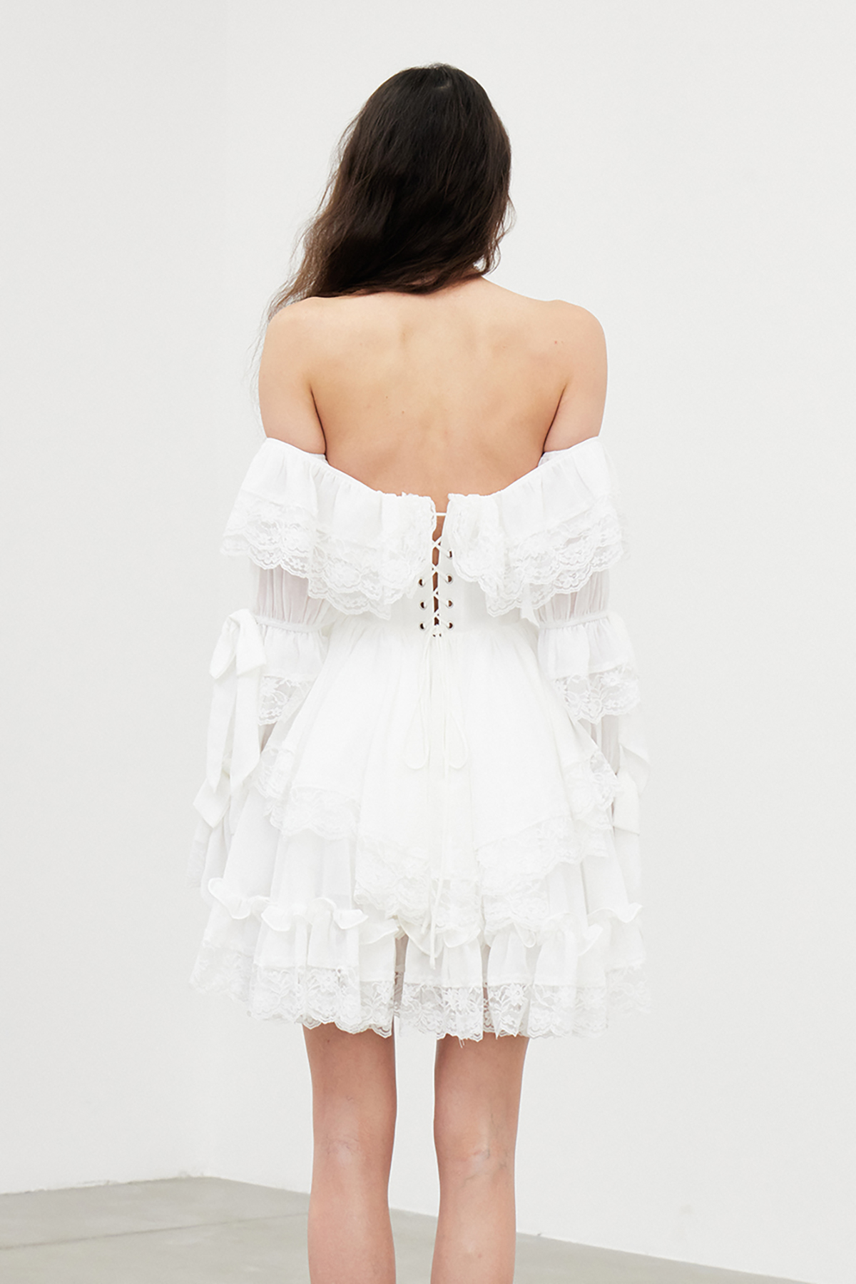 Faddei Tiered Lace Mini Dress